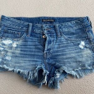 Abercrombie & Fitch Women's Frayed Light Blue Denim Cutoff Shorts